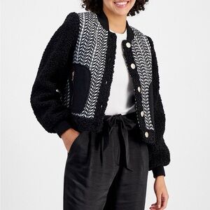 7 for all mankind black white tweed sherpa like jacket